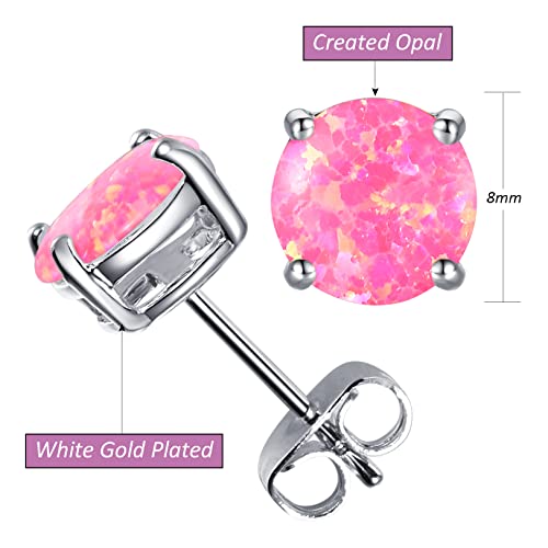 CERSLIMO Multi Colors fire Opal Stud Earrings Birthstone Earrings For Women 8mm - color: 06 Pink