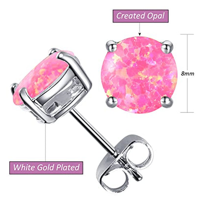 CERSLIMO Multi Colors fire Opal Stud Earrings Birthstone Earrings For Women 8mm - color: 06 Pink