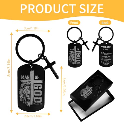 Keychain for Men Boys, Dog Tag Style Key Chain, Black Key Rings Birthday Christmas Veteran Day Gifts - style: Christian