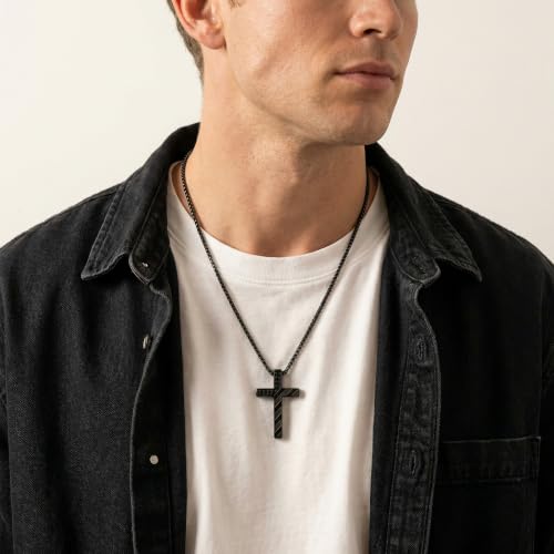 Cross Necklace for Men Black Gold Silver American Flag Pendant Chain Bible Verse Stainless Steel Necklaces Mens Stocking Stuffers for Christmas Christian Gifts - color: black, style: 23:4-