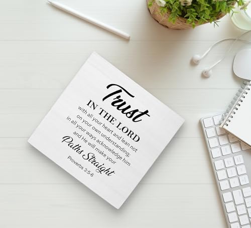 KU-DaYi Christian Scripture Wooden Box Sign, Trust in The Lord with All Your Heart Proverbs 3:5-6 Wood Box Decorations for Home Office, Bible Verse Wooden Block Plaque Desk Shelf Decor 5x5 Inch - color: Proverbs 3:5-6