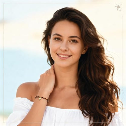 Gold Cross Bracelet for Women – Christian Bracelet with Natural Stone Beads, Gold Cross Bracelet for Women, Christian Jewelry and Spiritual Gifts, Inspirational Faith Based Religious Jewelry