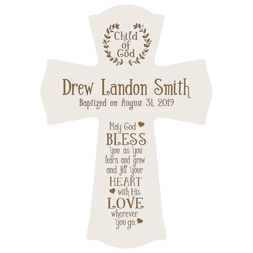 LifeSong Milestones Personalized Baptism Wall Cross - Engraved Ivory Wood Christian Cross with Name & Date, Child of God Blessing, Christening & First Communion Gift (Ivory, 8.5" x 11") - color: Ivory, size: 11"L x 8.5"W