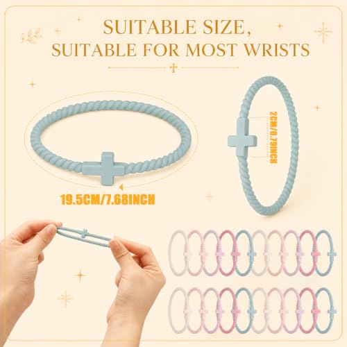 Soaoo 24/60 Pcs Jesus Bracelets Cross Silicone Bracelet Braided Stackable Rubber Wristband Silicone Jewelry Gift for Women Men - color: Pastel, size: Cross