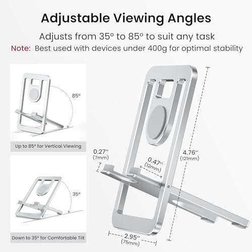 Itramax Phone Stand for Desk Foldable Desktop Holder Adjustable Phone Mount - color: Silver – for Phone (Max 400g)