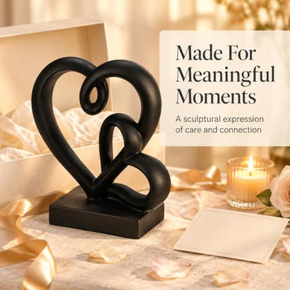 Anniversary Wedding Couples Gift Black Hearts Resin Statue Decor - color: Black