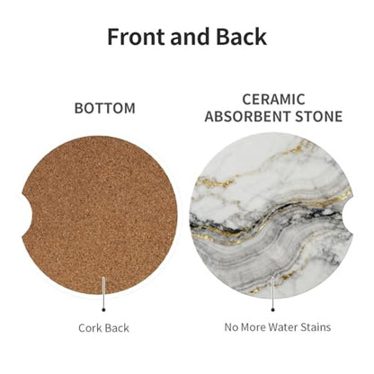Marble 2 Pack Car Cup Holder Coasters Ceramic Drink Coasters - color: White