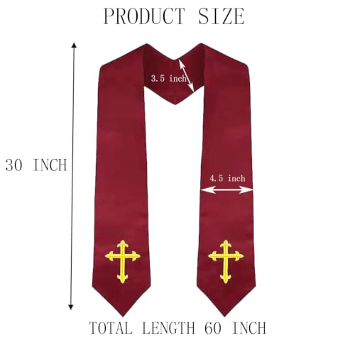 Clergy Stole & Choir Stole with Cross Embroidery 60'' (Pink) - color: Maroon