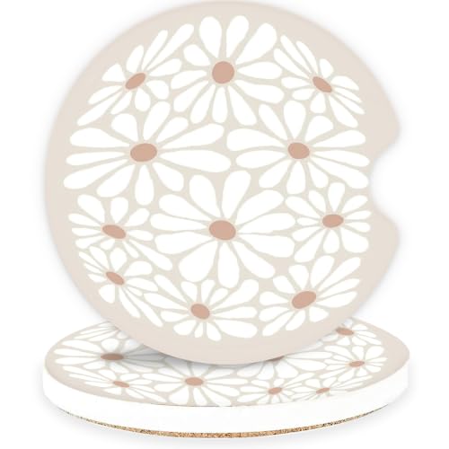 Ceramic Car Coasters – Absorbent Car Cup Holder Coaster Set for Women, Cute Aesthetic Car Accessories for Girls, 2 Pack (Almond Milk) - color: Almond Milk