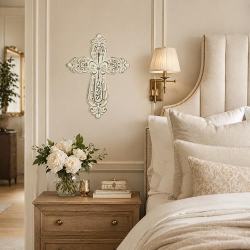 Comfy Hour 12 Inch Cross Wall Decor, Rustic White Cross for Wall