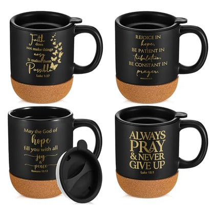 FillTouch 4 Pcs Christian Gifts Ceramic Coffee Mug with Cork Bottom, 15 oz