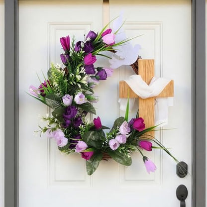 Cinnvoice Easter Cross Wreath Artificial Front Door Wreath - style: Easter Cross