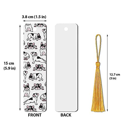 WIRESTER Set of 2 Metal Bookmarks with Light Gold Tassel for Students, Reader, Teachers, Book Lovers - French Bulldog Funny Playful Postures, Siberian Husky Funny Playful Postures - color: French Bulldog, Siberian Husky Playful Postures