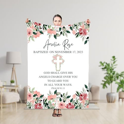 Godmother Blanket From Godchild, Personalized Christening Blanket, Catholic Dedication Present, Baptized In Christ Comforter, Infant Girl Communion Coverlet, Blessing Blankets, Baptism Gift Catholic - color: #Ver1