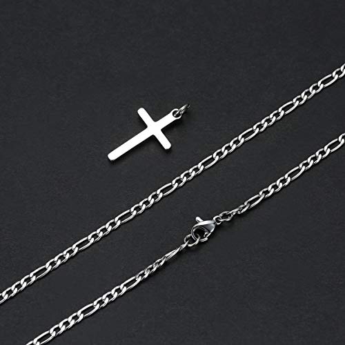 Joxevyia Cross Necklace for Men Stainless Steel Silver Cross Pendant Polished Chain Simple Faith Christian Jewelry Gift for Son Boys 16-24 Inch Baptism Confirmation Christmas - style: small cross pendant(1.0"*0.6")