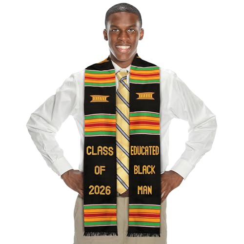 Kwabla's Kente Graduation Stole Class of 2026 | Celebrate Culture with the African Graduation Stole - color: Educated Black Man Class of 2026