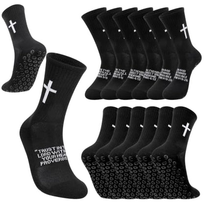 4/6 Pairs Christian Anti Slip Bible Verse Cross Print Socks - color: Black 3:5