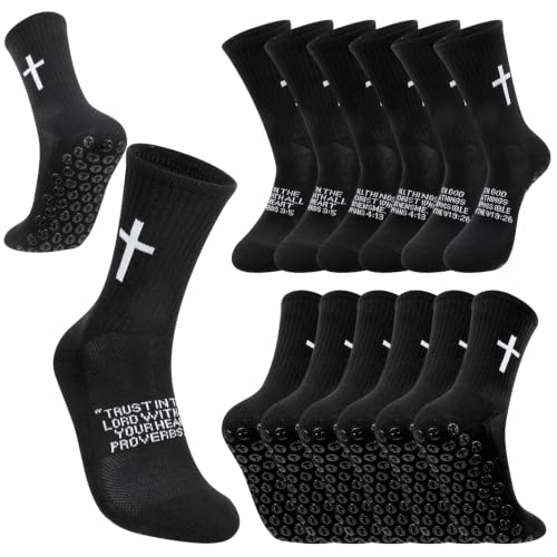 4/6 Pairs Christian Anti Slip Bible Verse Cross Print Socks - color: Black 3:5