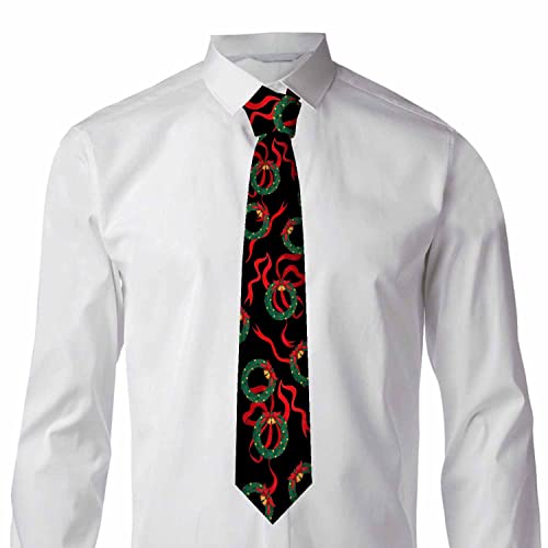 Black Dots Men's Neckties Retro Classic Circle Geometry Men's Tie for Mens Teens Business Work Casual Wedding Party - color: Christmas Wreaths