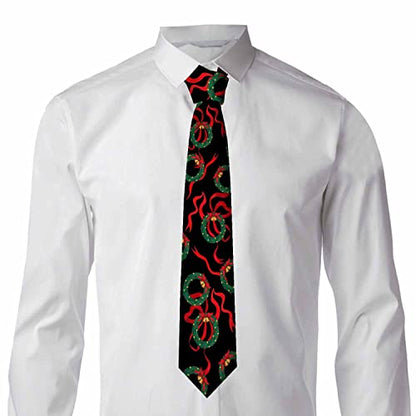 Black Dots Men's Neckties Retro Classic Circle Geometry Men's Tie for Mens Teens Business Work Casual Wedding Party - color: Christmas Wreaths