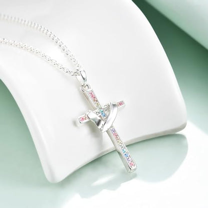 Baptism Cross Necklace for Women,First Communion Cross Necklaces Jewelry Gifts for Women - color: Girls Cross Heart