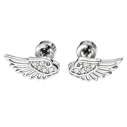 Angel Wing Earrings for Women Statement Flat Back Cartilage Stud Earrings Trendy Angel Wing Helix Piercing Stud Silver Cubic Zirconia Earring Jewelry Accessories - color: Silver