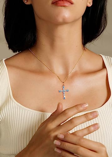 S.Leaf Cross Necklace for Women Gold Plated Cross Necklaces for Women 925 Sterling Silver Cross Pendant Necklaces for Women Birthday Anniversary - color: Cross_Necklace_12_Dec._Topaz
