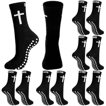 Chicingyou 6 Pairs Cross Grip Soccer Socks Religion Crew Socks - color: Black