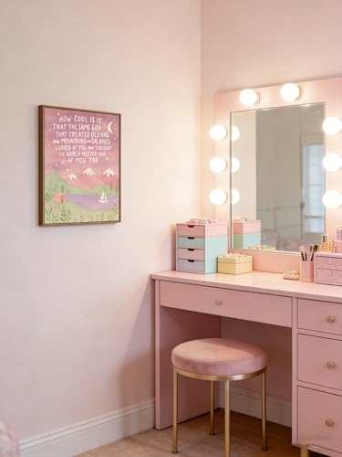 Paivovi Framed Same God Creation Inspirational Christian Bible Canvas Art,Mountain Nursery Decor,Pink Set of Christian Girl Bedroom Dorm for Girly Adoption Gift 12x16in