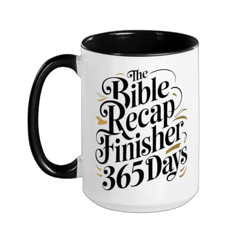 The Bible Recap Finisher 365 Days Funny Jesus Youth Ceramic Mug, Black/White, 15oz - color: Black/White, size: 15 Ounces