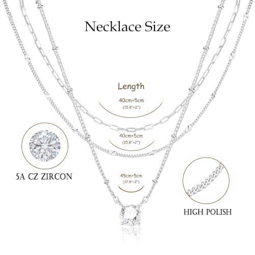 3PCS Gold Silver Layered Necklaces for Women Trendy - color: Silver&Round