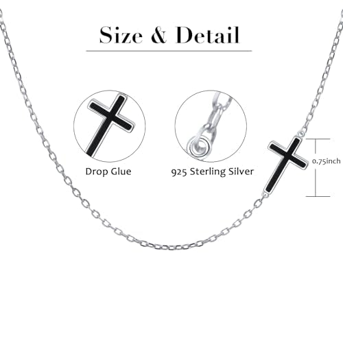 DAOCHONG S925 Sterling Silver Sideways Cross Choker Necklace 14+4 Inch - color: Silver-Black
