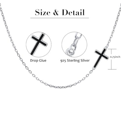 DAOCHONG S925 Sterling Silver Sideways Cross Choker Necklace 14+4 Inch - color: Silver-Black