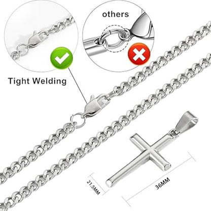 Ringcal Cross Necklace for Men with Gift Box,Silver Gold Stainless Steel Cross Pendant Necklace Mens Crucifix Chain Necklace - color: Silver, size: 18inch