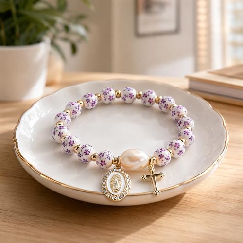 Holy Water Bracelet for Women,Religious Christian FaithJewelry - color: Purple