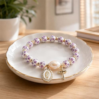 Holy Water Bracelet for Women,Religious Christian FaithJewelry - color: Purple