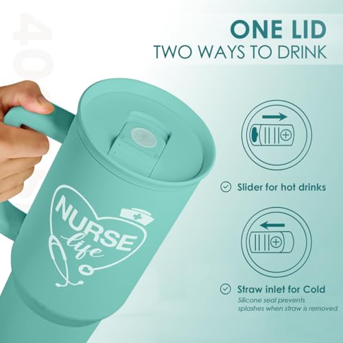 SANDJEST Nurse Gift Tumbler 40oz with Handle and Straw – Nutrition Facts Insulated Stainless Steel Travel Coffee Mug for Nursing Friends - Gifts for Nurse Week, Appreciation, Birthday, Christmas - color: Nurse 5
