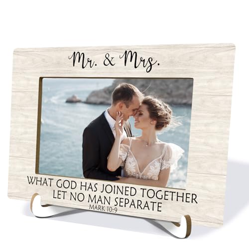 Christian Wedding Picture Frame 4x6, Mr and Mrs Mark 10:9 Bible Verse Photo Frame, Christian Wedding Gifts for the Couple, Just Married Gifts