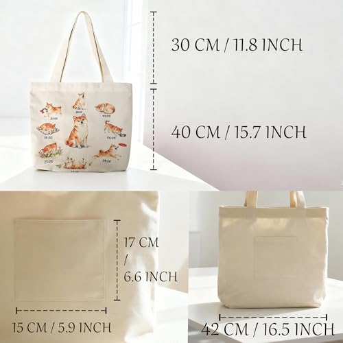Large Tote Shopping Bag Cotton Canvas-Reusable grocery Bag with Zipper Aesthetic Reusable Shoulder Bag - style: Style-i