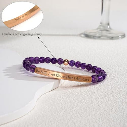 Amethyst Christian Bracelet for Women, 18K Gold Plated Bible Verse Jewelry, Inspirational Religious Faith Gift, Scripture Jewelry for Encouragement & Strength - color: Be still, and know that I am God-Amethyst Rose Gold