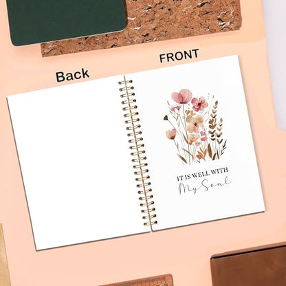 It Is Well with My Soul Bible Notebook Journal, Boho Floral Christian Notebooks for Note Taking, Prayer Journal for Women, Religious Spiral Notebook 5.5x8.3 Inch - color: pink