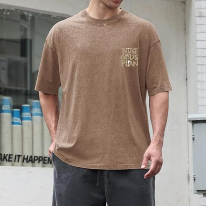 BINTEHGS Oversized Christian T Shirts for Men Jesus Trust Gods Plan Shirt - color: Coffee, size: 4X-Large