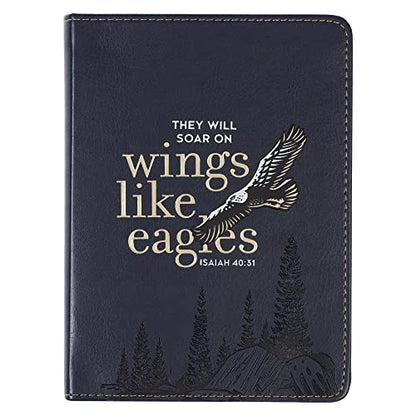 Christian Art Gifts Classic Handy-sized Journal Wings Like Eagles Isaiah 40:11 Bible Verse Inspirational Scripture Notebook w/Ribbon, Faux Leather Flexcover 240 Ruled Pages, Navy Blue