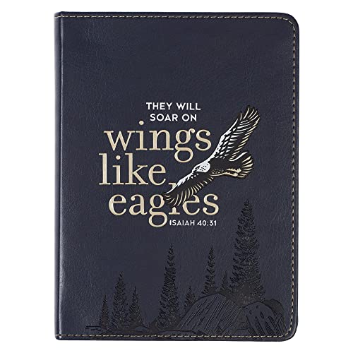 Christian Art Gifts Classic Handy-sized Journal Wings Like Eagles Isaiah 40:11 Bible Verse Inspirational Scripture Notebook w/Ribbon, Faux Leather Flexcover 240 Ruled Pages, Navy Blue