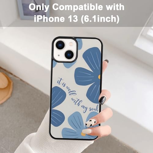 Aesthetic Blue Christian Floral Phone Case Compatible with iPhone 13 6.1 Inch, Cute Jesus Bible Verse Design, TPU Shockproof Protective Cover for Women Girls, Wireless Charging Compatible - color: iPhone 13