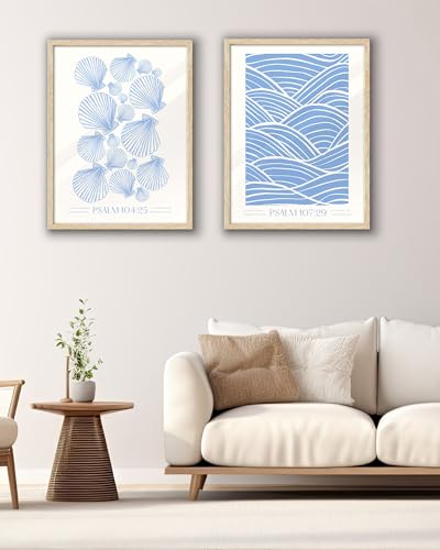 EcoHest 12x16 in Psalm 107:29 Ocean Waves Christian Framed Wall Art - color: Framed Christian, size: 16"L x 12"W