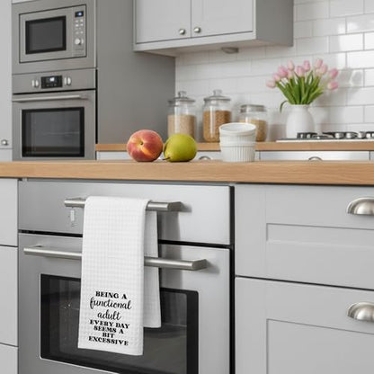Funny Dish Towel, Waffle Weave Microfiber Tea Towel, Being A Functional Adult Every Day Seems A Bit Excessive, Sarcastic Kitchen Hand Towel, Gag Gift for Women Friend Sister - color: Functional Adult