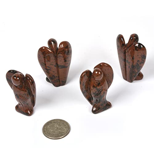 Justinstones Carved Mahogany Obsidian Gemstone Peace Angel Pocket Guardian AngelHealing Statue 2 inch - color: Mahogany Obsidian