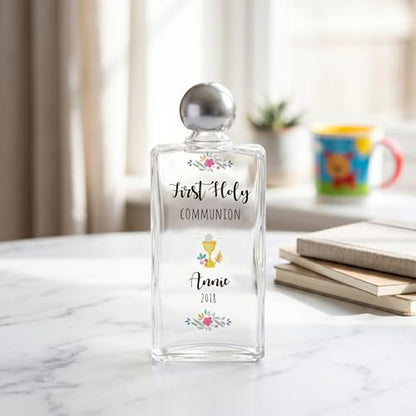 Personalized First Communion Holy Water Bottle - Laser Engraved Name & Date - color: Communion Pink