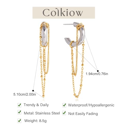 Gold Dangle Earrings for Women，Tassel Hoop Earrings with Charms - color: E